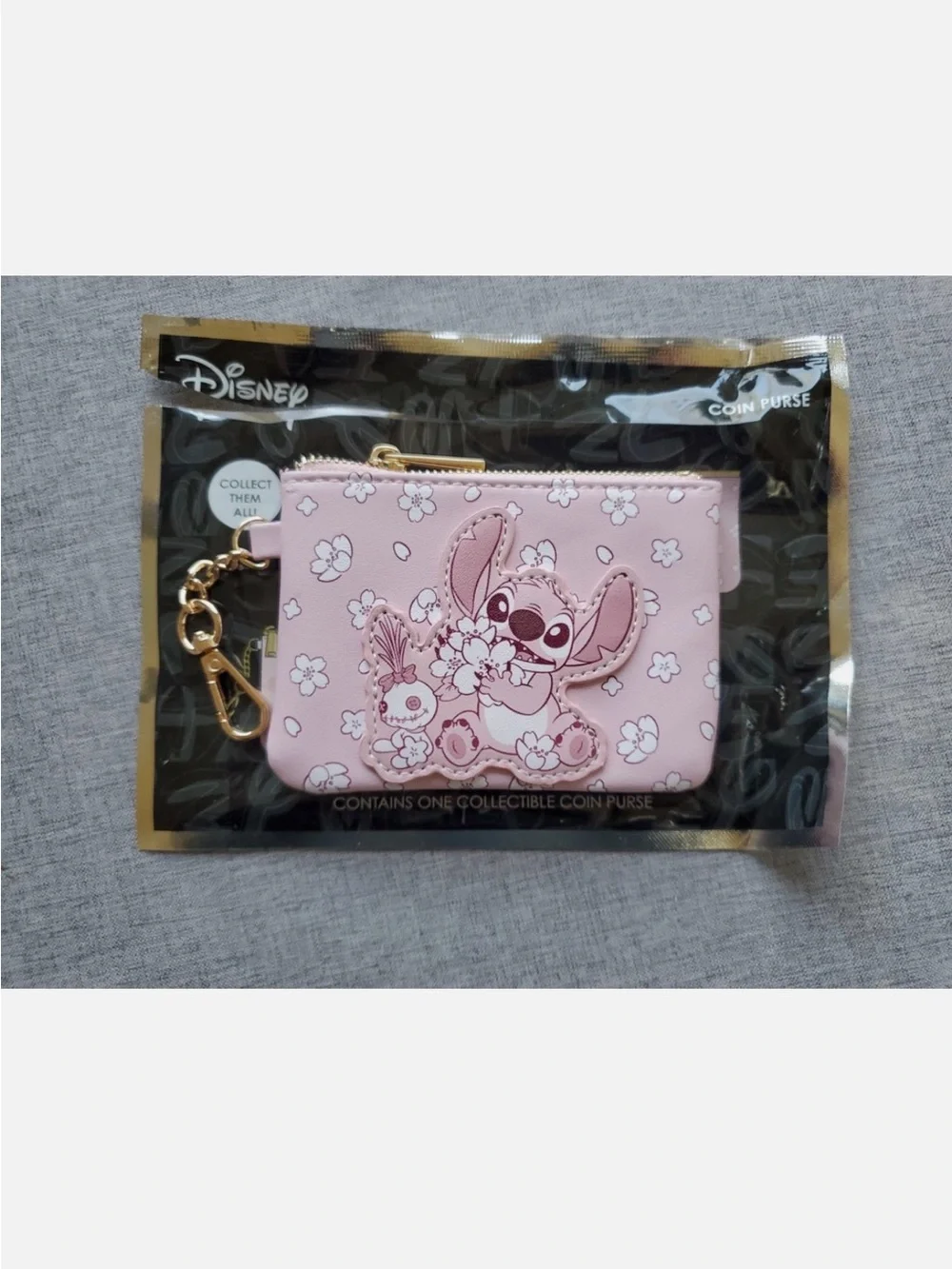Disney Cherry Blossom Theme Stitch Coin Pouch with Gold Clip - RARE